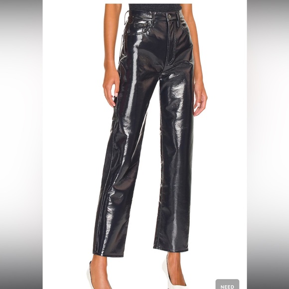 Agolde Recycled Leather 90's Pinch Waist in Shadow Patent pants - Picture 3 of 4